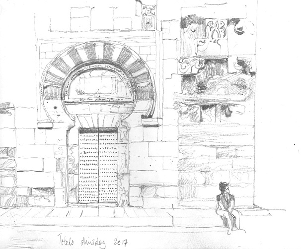<p>Toledo,&nbsp; Moorse poort / gate ( Sp ) , potlood op getint papier, 20,5-30 cm&nbsp;</p>
